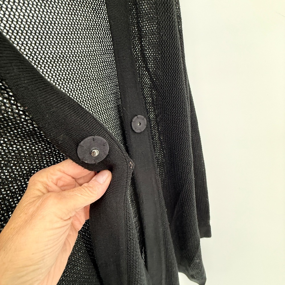 Chicos Black Open Knit Mesh Cardigan Single‎ Snap Button Sz2 - Picture 4 of 10